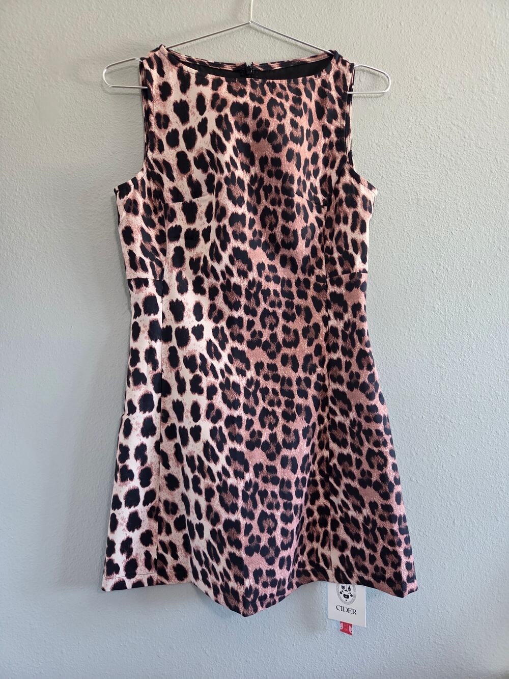 Cider NWT Leopard Print Mini Dress Sleeveless Boat Neck Women's Size S